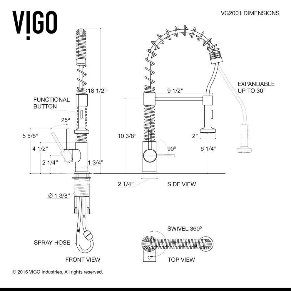 VIGO Edison 19" H Single Handle Pull-Down Sprayer Kitchen Faucet, Stainless Steel, No Sensor, With Deck Plate