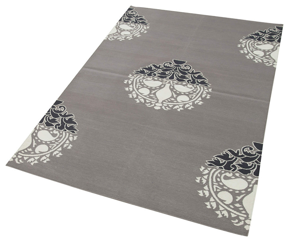 Rug N Carpet - Handmade Wool 3' 7'' x 5' 5'' Modern Design Dhurrie Kilim Rug