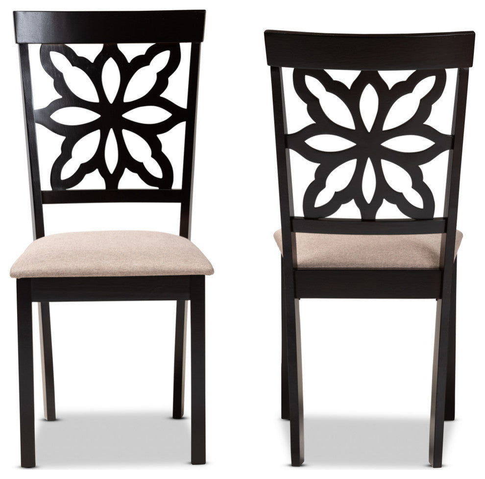 Carta Modern Dark Brown Wood 2-Piece Dining Chair Set, Sand/Dark Brown
