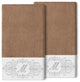 Linum Home Turkish Cotton Monica 2-Piece Embellished Bath Towel Set, Latte