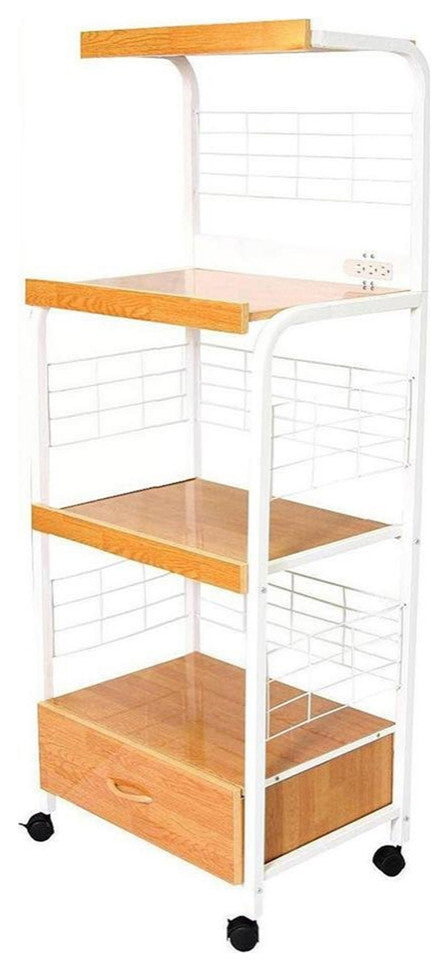 60H White Microwave Cart W/ Outlet