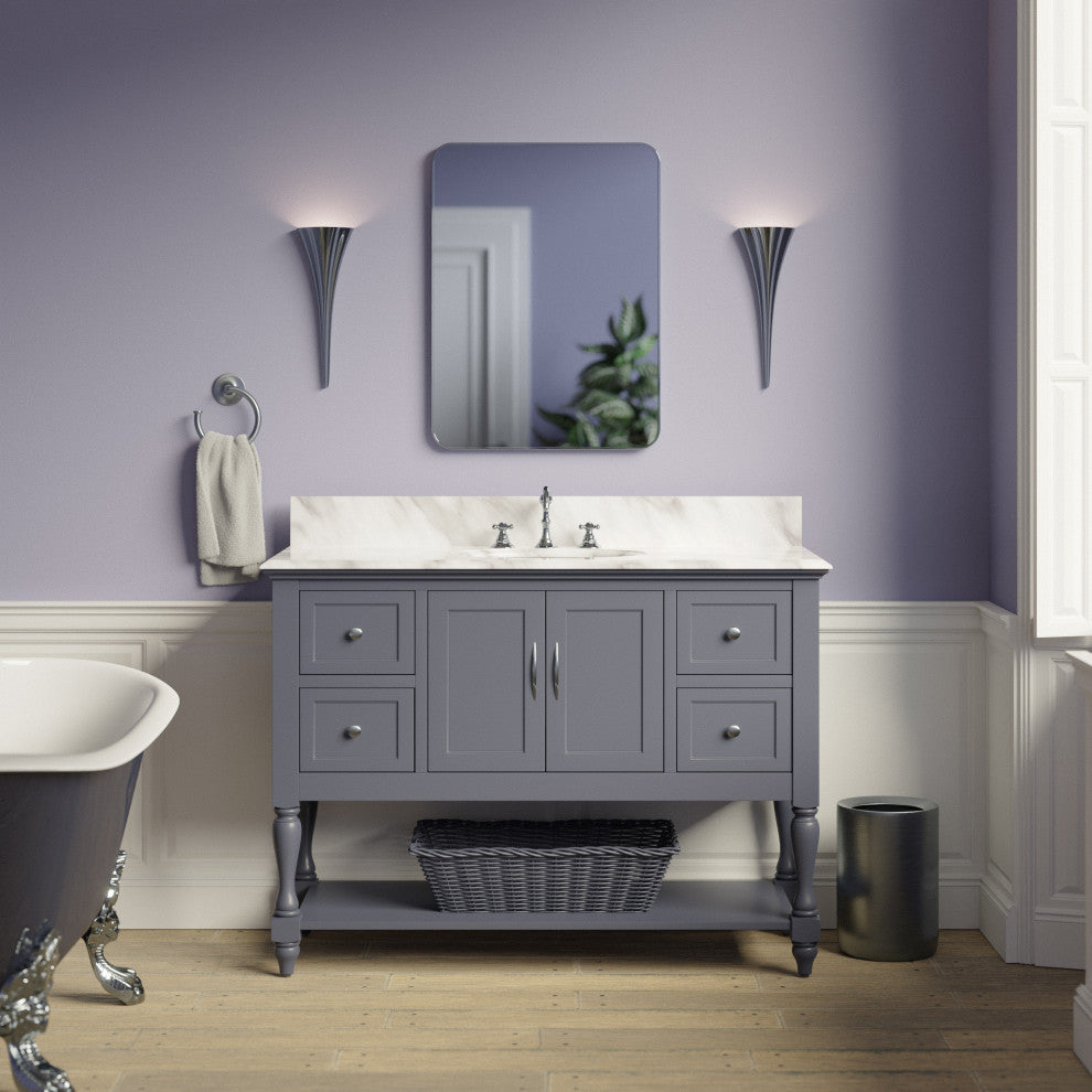Beverly 48" Bathroom Vanity, Marine Gray, Carrara Marble