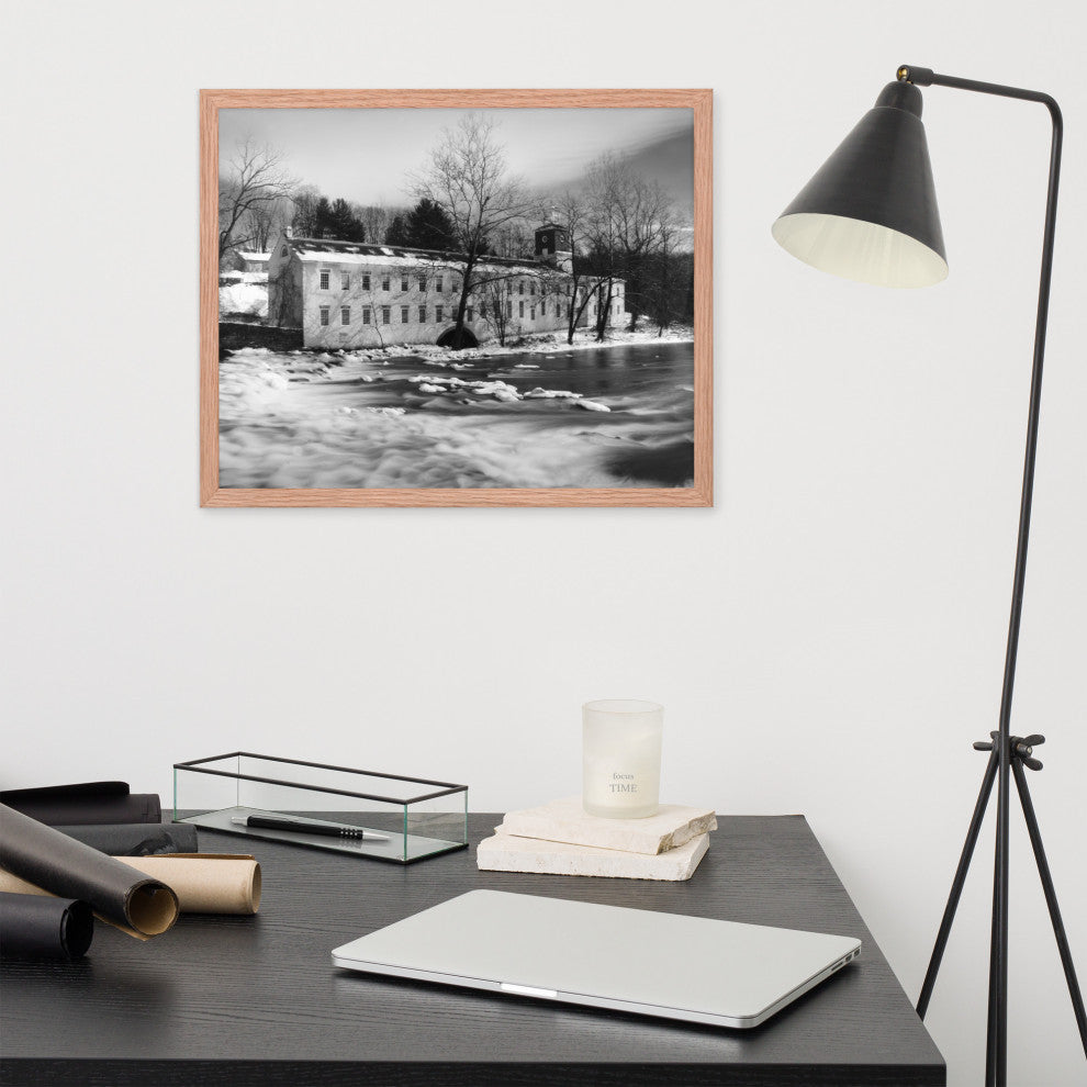Winter at Powder Mill Rural Landscape Framed Photo Paper Wall Art Prints, Red Oak, 16" X 20"