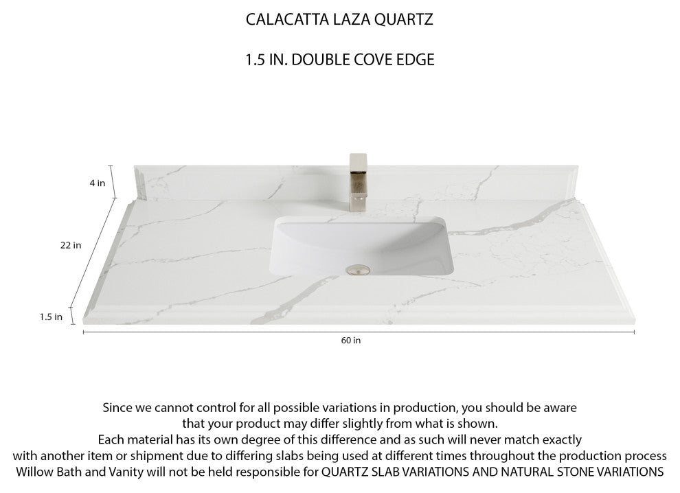 Sonoma 60 Single Bathroom Vanity in Light Natural Teak with 1.5" Calacatta Laza