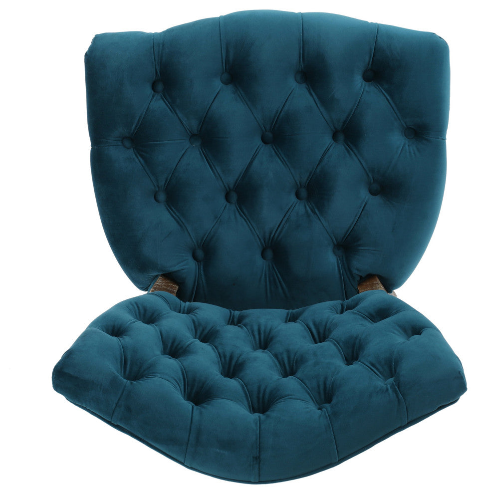 GDF Studio Elizabeth Tufted New Velvet Fabric Dining Chairs, Set of 2, Dark Teal
