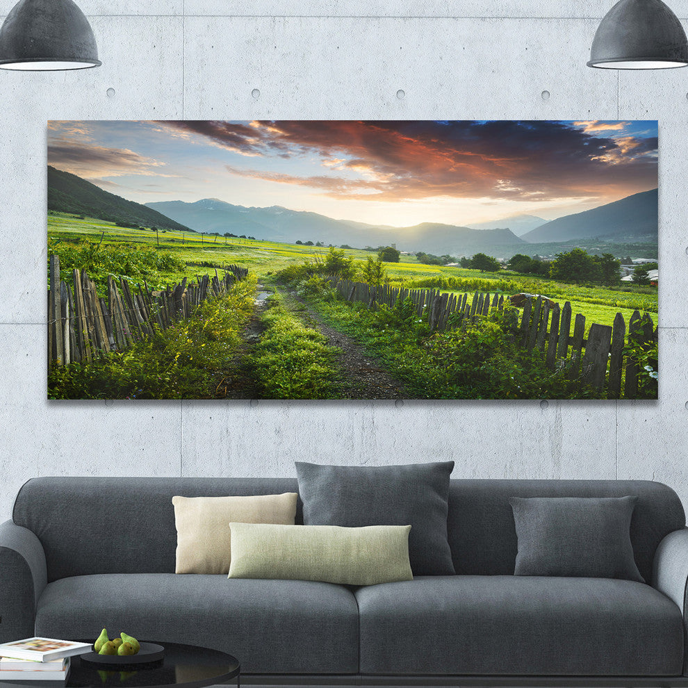 Green Georgian Mountain Valley, Landscape Canvas Art Print, 60"x28"
