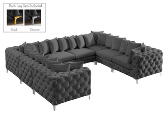 Tremblay Velvet Upholstered 8-Piece Modular U-Shaped Sectional, Grey