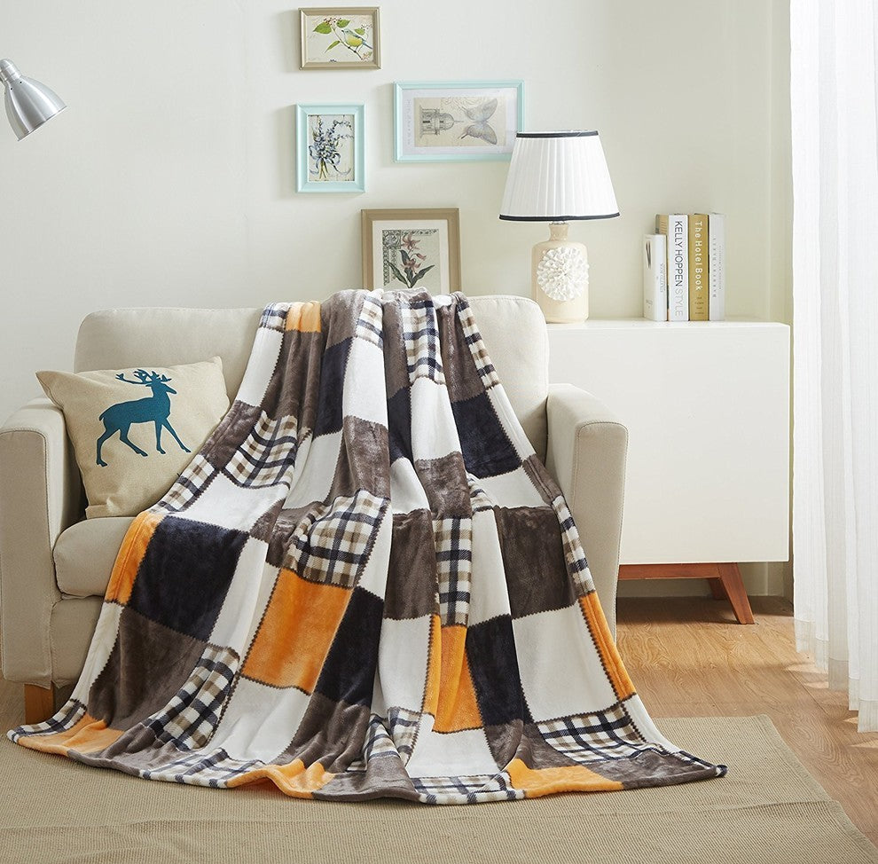 Tache Patchwork Orange and Brown Throw Blanket, 90x90