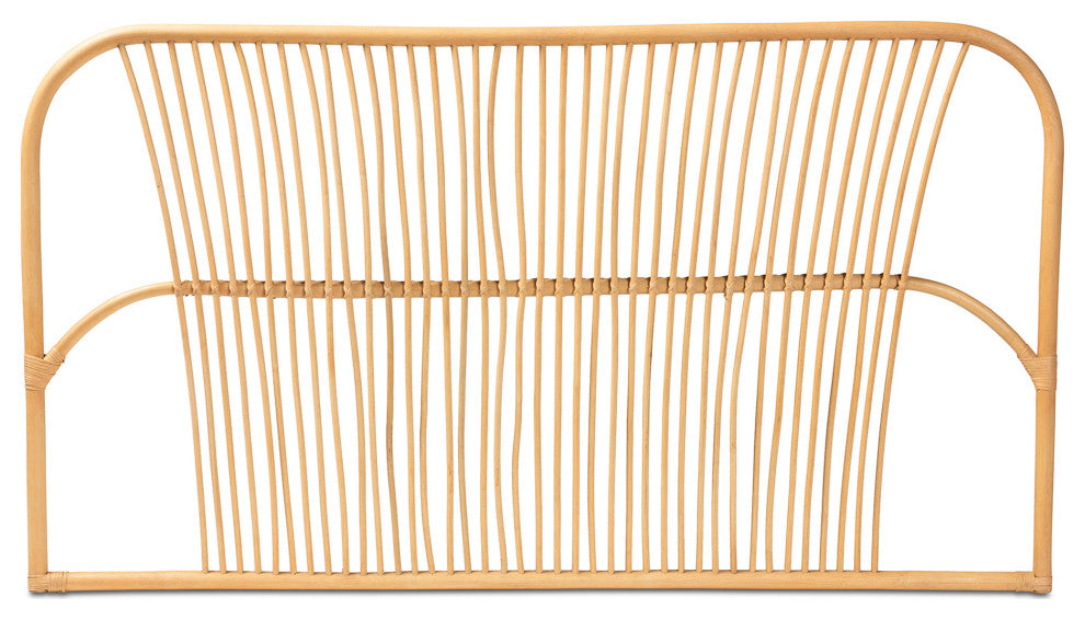 Laina Modern Bohemian Natural Brown Rattan Queen Size Wall-mount Headboard