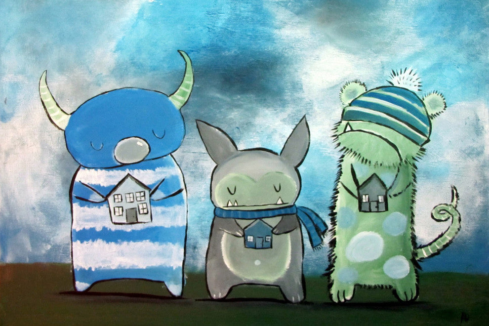 "Tiny Houses" Painting Print on Wrapped Canvas