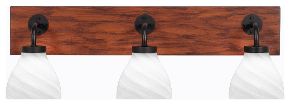 Oxbridge 3-Light Bath Bar, Matte Black & Painted Wood-look Metal/White Marble