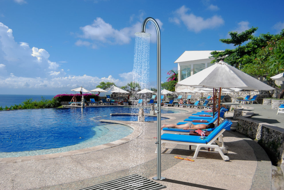 HEATGENE Outdoor Shower With Showerhead and Foot Spout Rinse, Brush