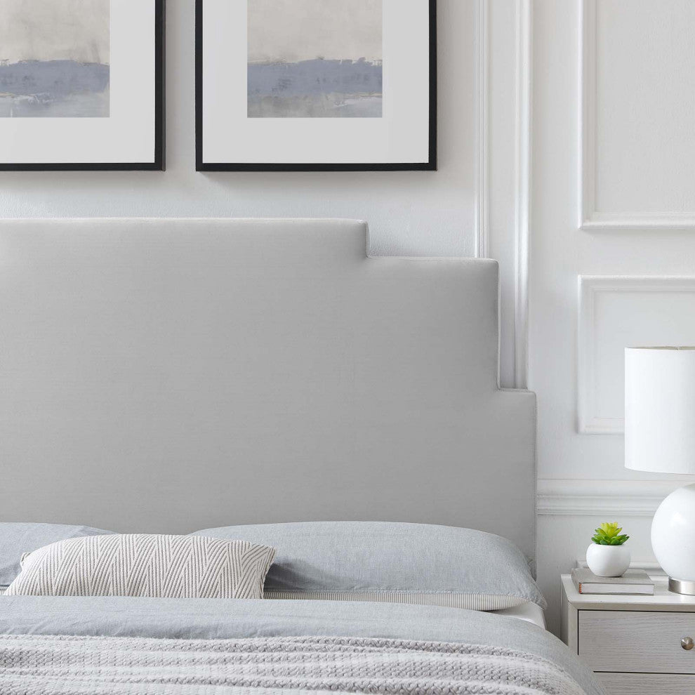 Headboard, Twin Size, Velvet, Light Gray, Modern Contemporary, Bedroom