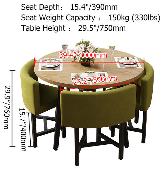 40" Round Wooden 4 Seater Dining Table Set Upholstered Chairs for Nook Balcony, Yellow