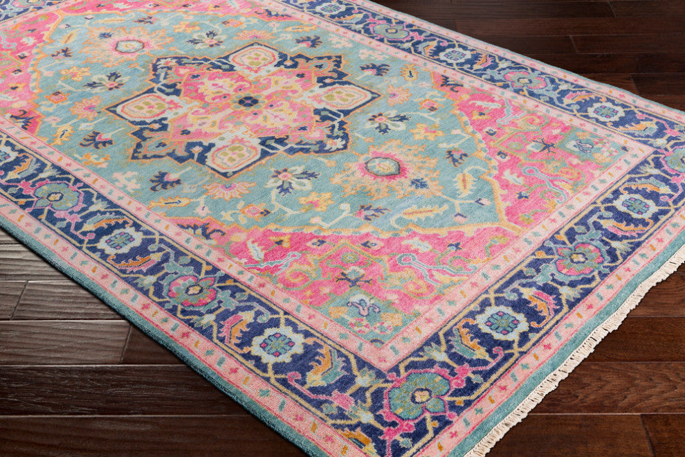 Surya Antique ATQ-1015 Traditional Area Rug, Teal, 8' x 11' Rectangle