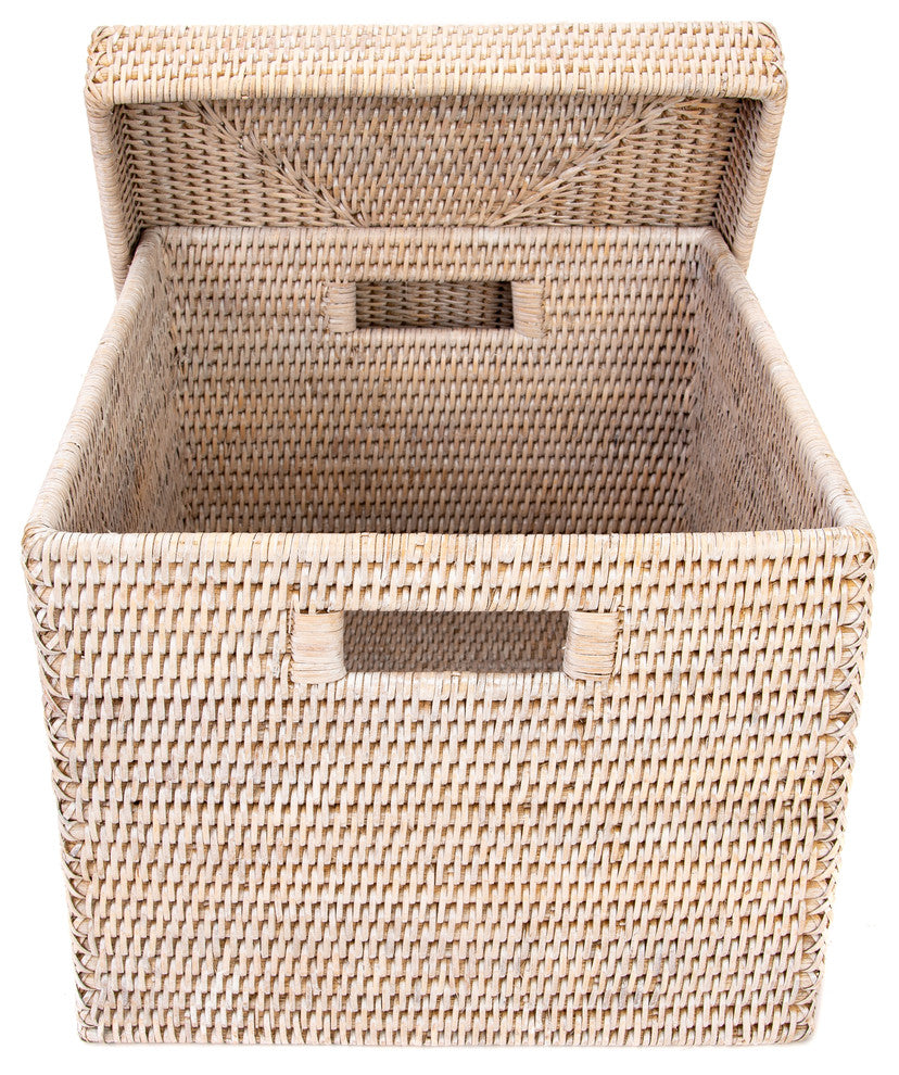Artifacts Rattan Storage Box With Lid, Letter File, White Wash