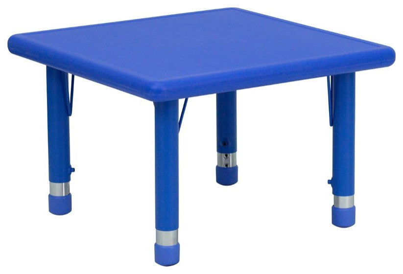 24" Square Blue Plastic Height Adjustable Activity Table