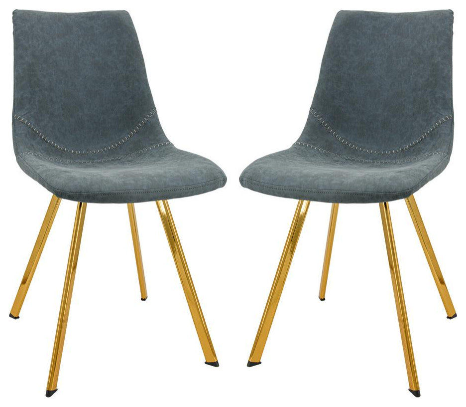 LeisureMod Markley Modern Leather Dining Chair With Gold Legs Set of 2