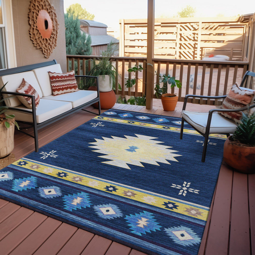 Indoor/Outdoor Phoenix PH4 Navy Machine Washable 9' x 12' Rug