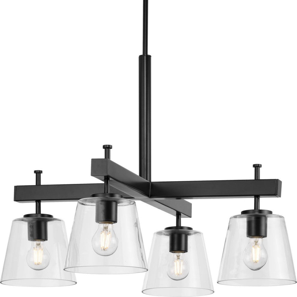 Saffert Collection Four-Light Matte Black Clear Glass Chandelier Light