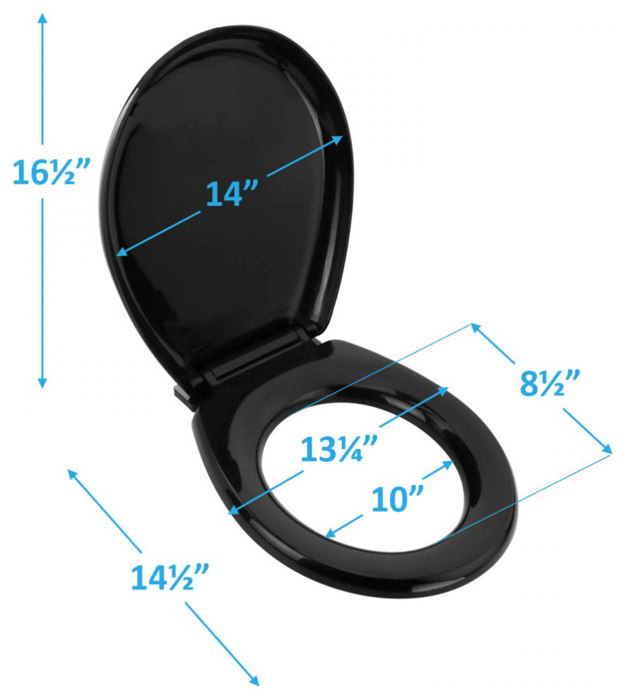 Slow Easy Close Toilet Seat No Slam Plastic Black Round Toilet Seat Lid