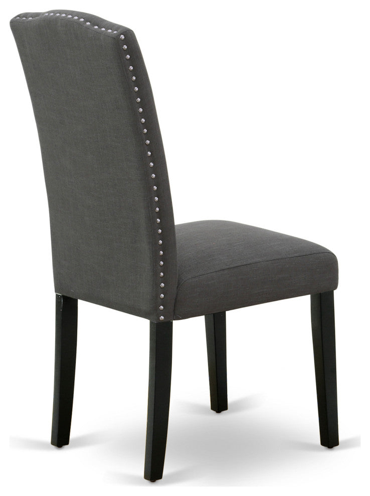 3Pc Round 42" Dinette Table, A Pair Of Parson Chair, Black Leg, Dark Gotham Grey