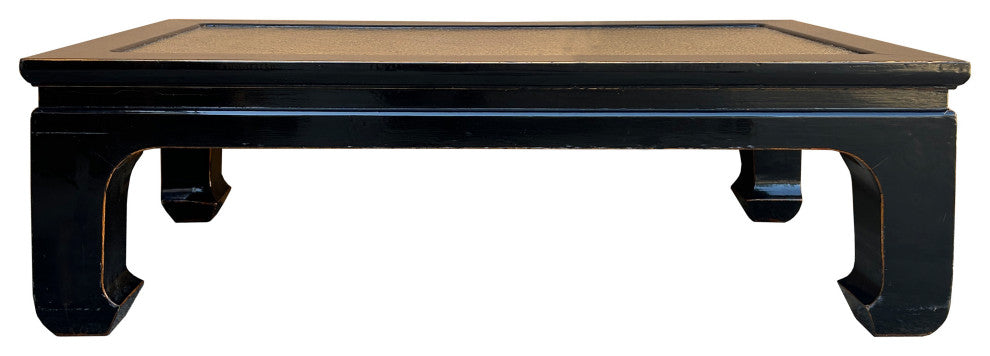 Black Lacquer Rattan Top Rectangular Claw Legs Coffee Table Hws3789