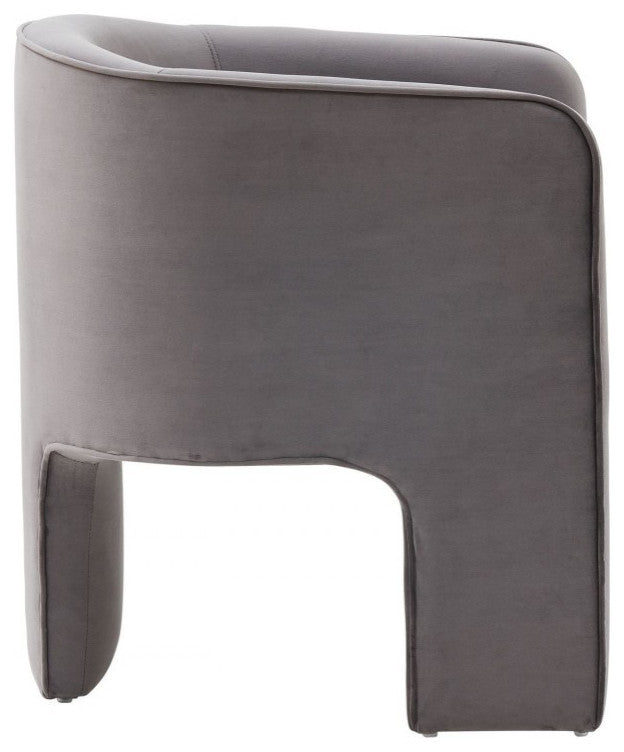 28" Contemporary Dark Gray Velvet Three Legged Chair