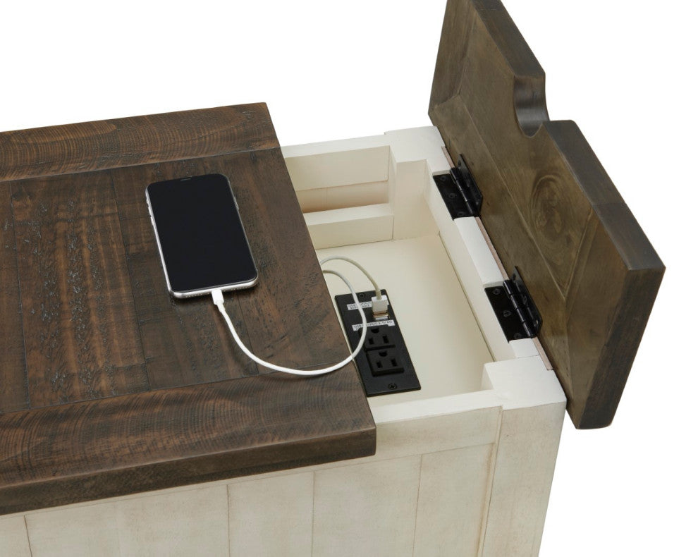 Monterey Chairside Table with USB and 3-prong Charging Station, Two-Tone Cream and Brown