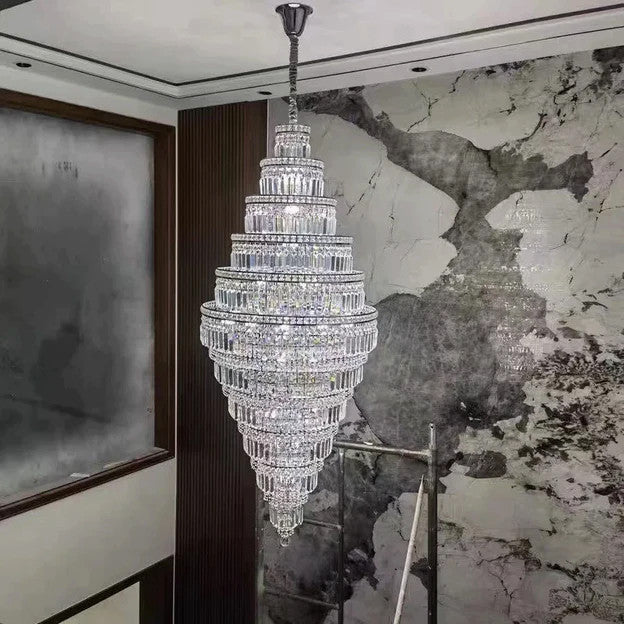 Chrome Extra Large Crystal Chandelier  27.6D"x65H", Warm Light