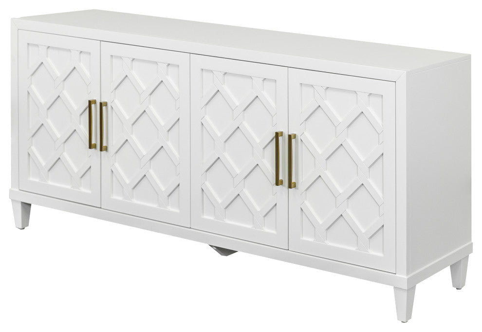 Modern Wood 70" Console With With doors, TV Stand, Fully Assembled, White