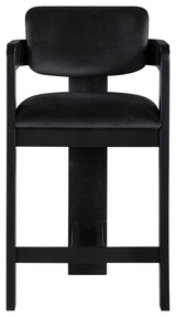 Sacha Upholstered Bar and Counter Stool, Black, Velvet, Black