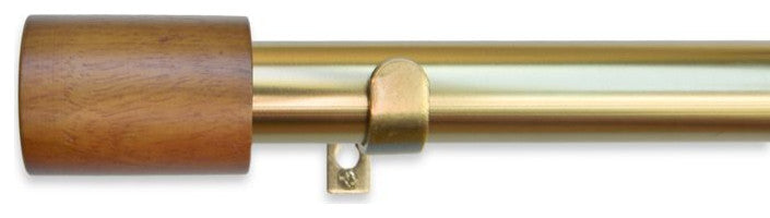 Linen Avenue Wood Cylinder Single Curtain Rod Set,66 to 120-Inch,Brass