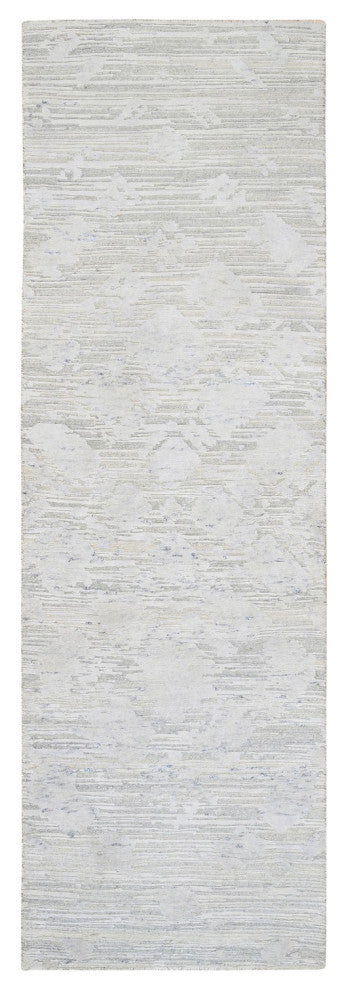 Light Gray Hand Spun Wool Hand Knotted Modern Runner Oriental Rug, 2'7"x8'2"