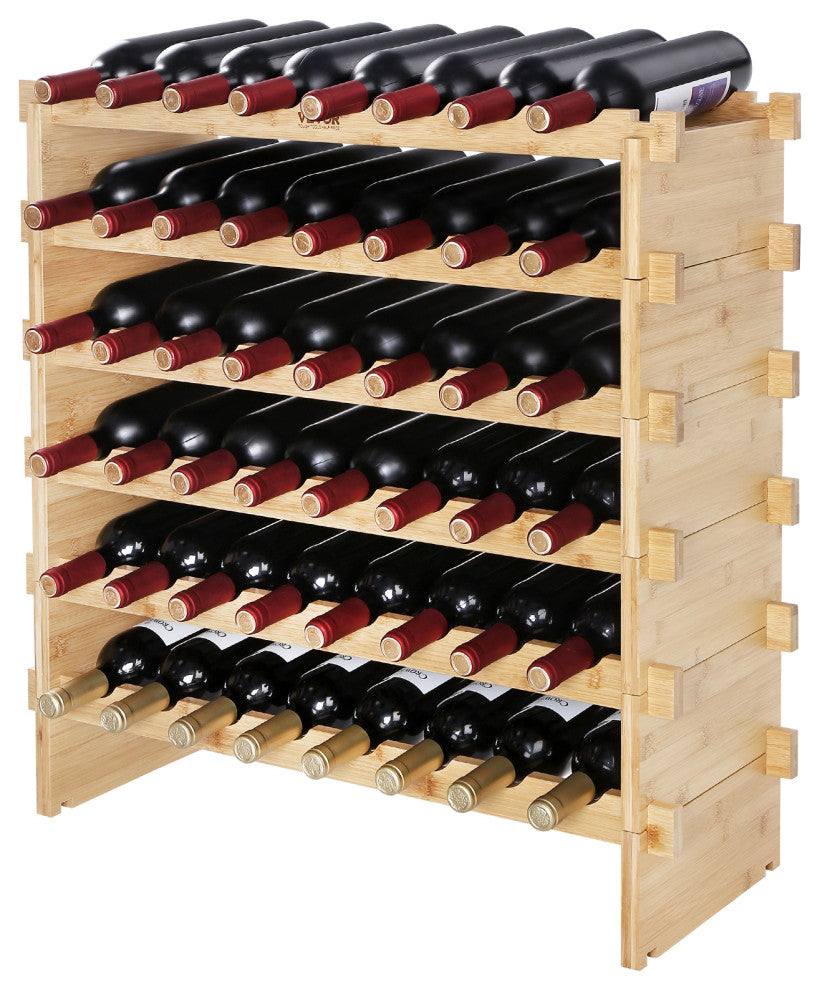 VEVOR Stackable Modular Wine Rack Bamboo Wood Display Shelf, 6 Tier, 48 Bottle