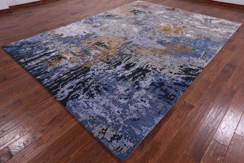 Abstract Wool and Silk Hand-Knotted Rug 8' 10" X 12' 1" Q7079