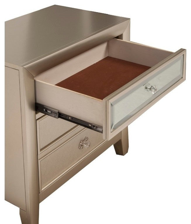Pine Wood Nightstand with 2 Drawers, Silver