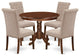 5Pc Dining Set, Round Table, Four Parson Chairs, Light Fawn Fabric, Mahogany