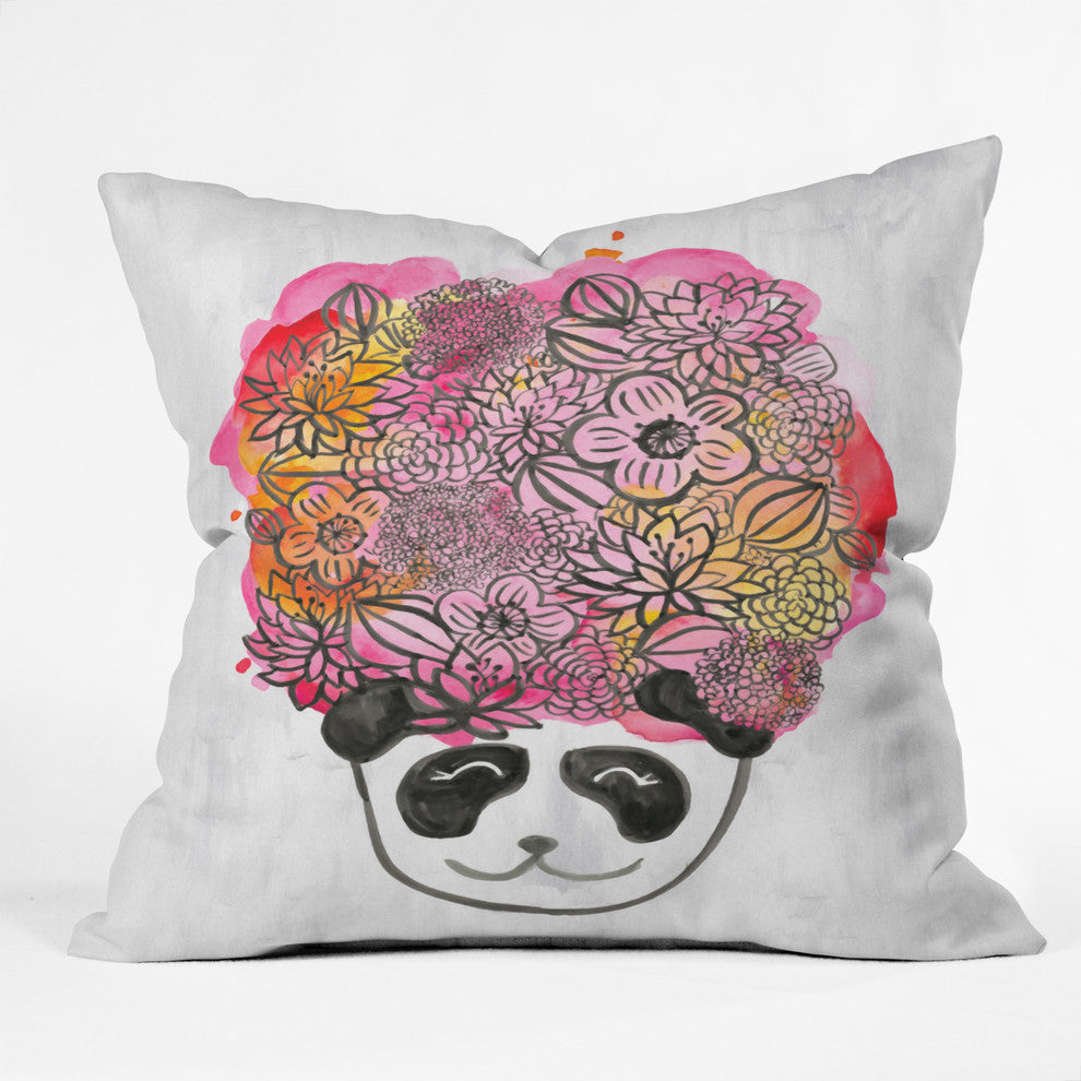 Deny Designs Dash And Ash Panda Flowers Outdoor Throw Pillow