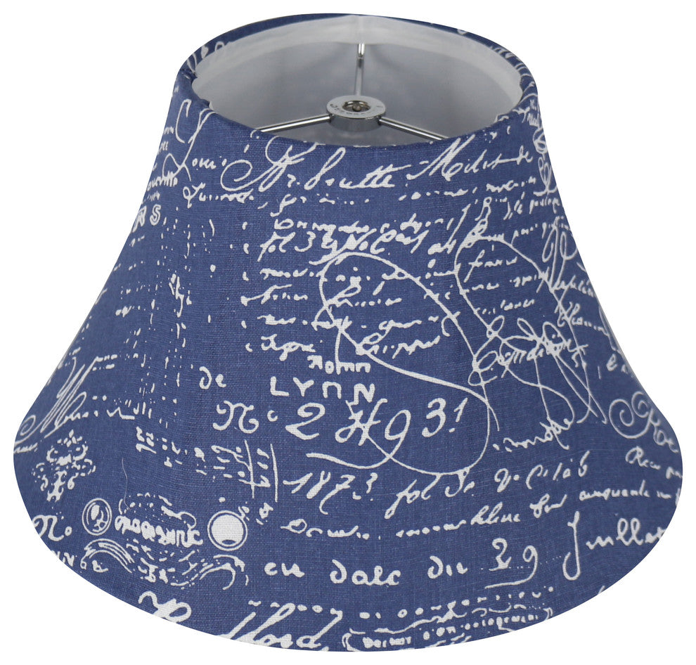Linen Bell Lampshade, 6"x12"x8", Blue With White Script