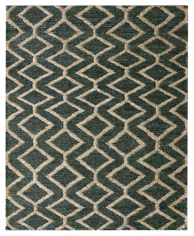 HAND KNOTTED SUMAK JUTE ECO-FRIENDLY AREA RUGS,Green Beige,Geometric,Outdoor, [Rectangle] 8'x10'