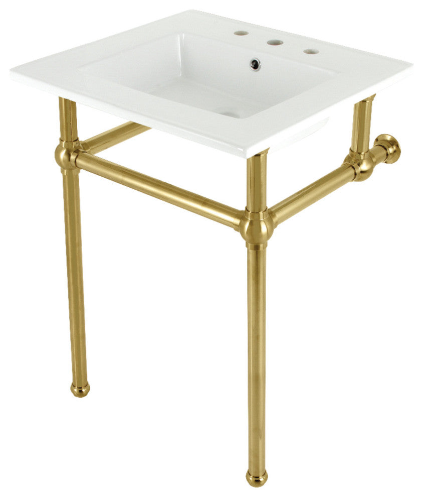 Kingston Brass KVBH25227W8B7 25" Console Sink, Legs, 8", 3 Hole