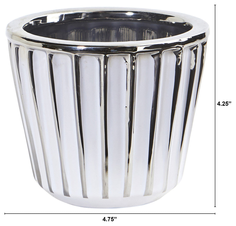 4.75" Ceramic White Vase With Silver Burnishing