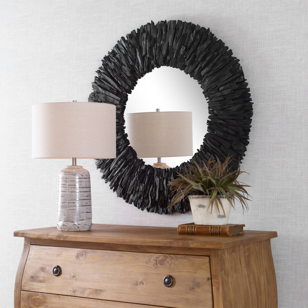 Uttermost 09811 Teak Branch Black Round Mirror