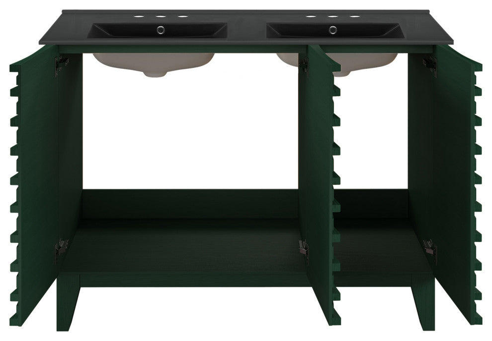 Cascade 48" Bathroom Vanity, Green Oak With Black Widespread Double Basin Sink