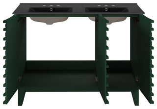 Cascade 48" Bathroom Vanity, Green Oak With Black Widespread Double Basin Sink