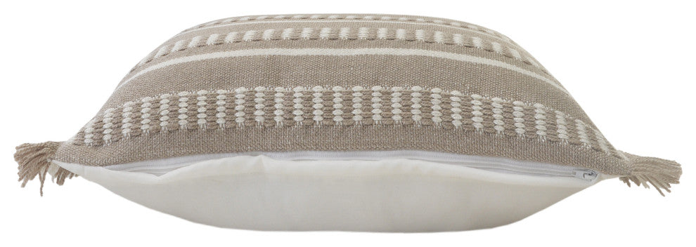 Ox Bay Handwoven Tan/White Geometric Polyester Pillow Cover, 24"x24"