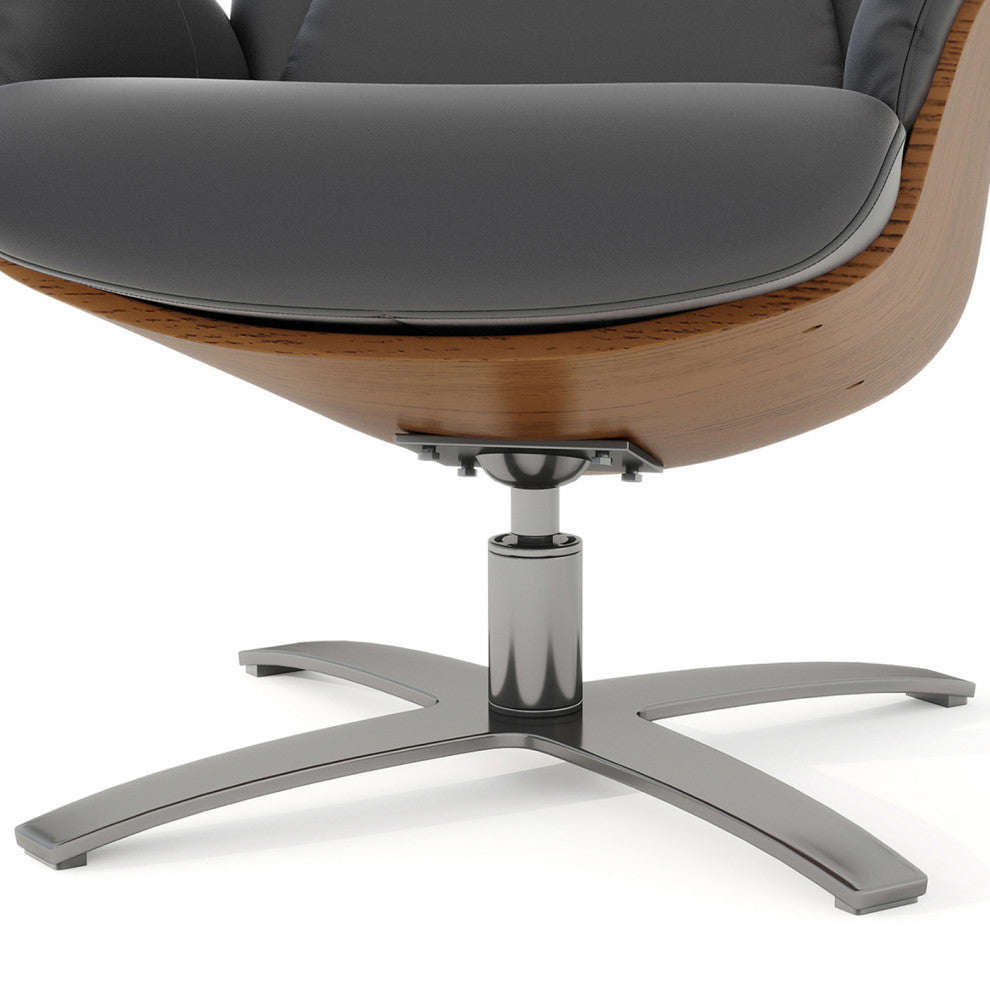 Jovan 31.5" Genuine Leather Adjustable Recliner Lounge Chair, Shadow Gray