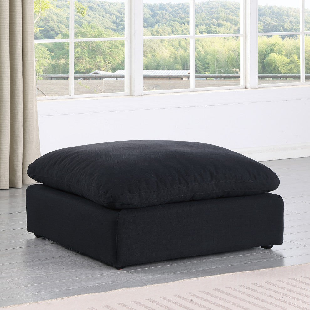 Comfy Beige Linen Textured Fabric Modular Chair, Black, Linen Textured