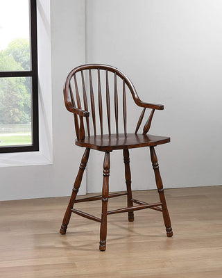 2 Pack Counter Stool, Slatted Back & Windsor Arms, Chestnut Brown